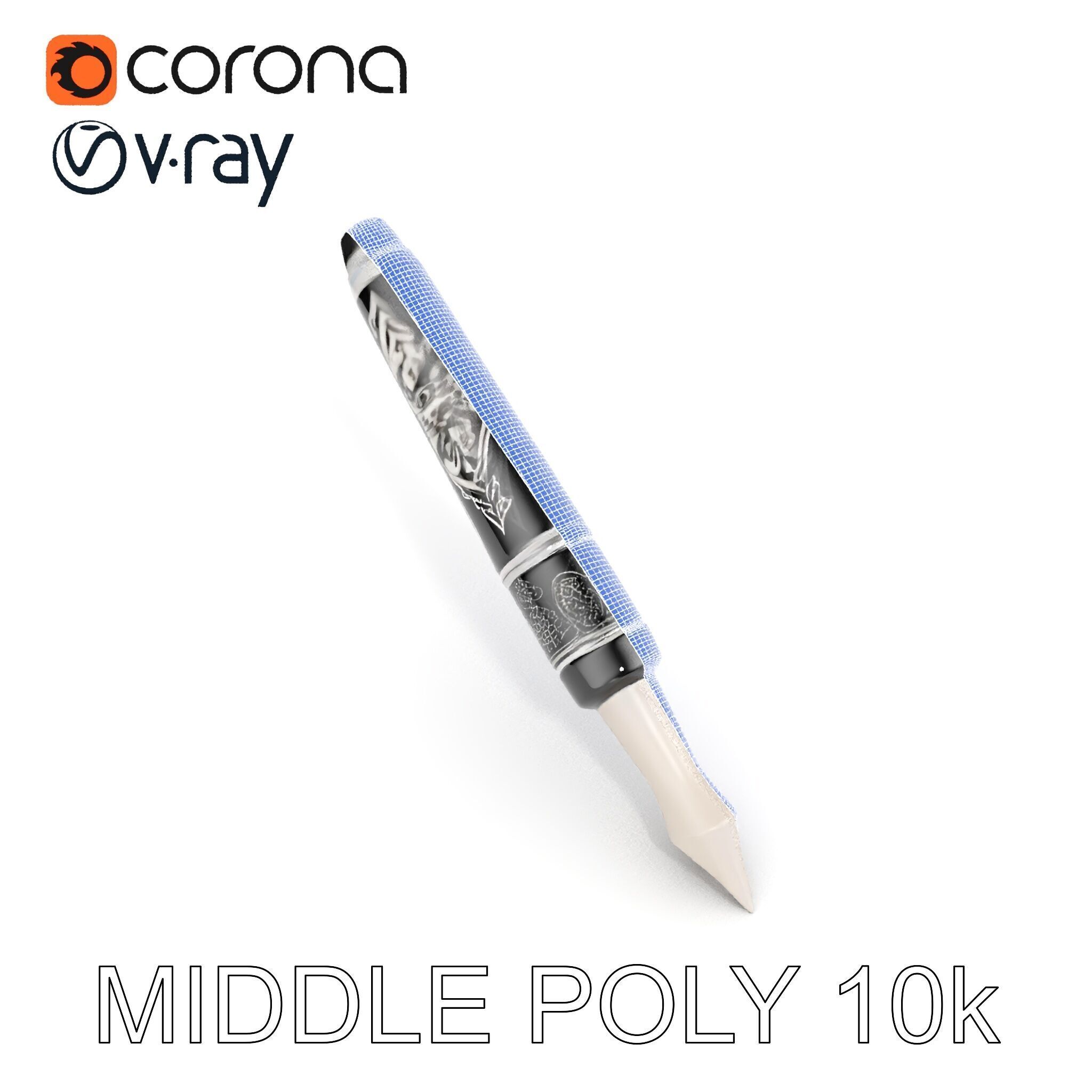 Ornate Fountain Pen Model Pack with Elegant Engravings Low-poly 3D model_28