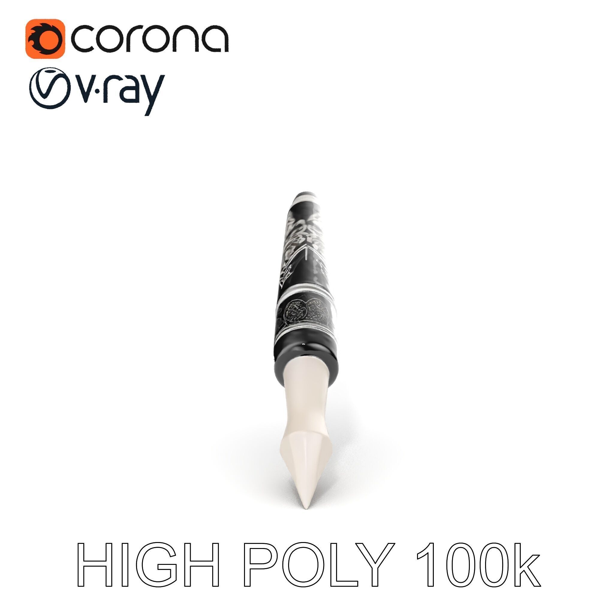 Ornate Fountain Pen Model Pack with Elegant Engravings Low-poly 3D model_35