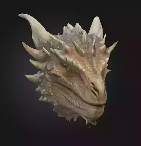Beige Dragon Head Low Poly