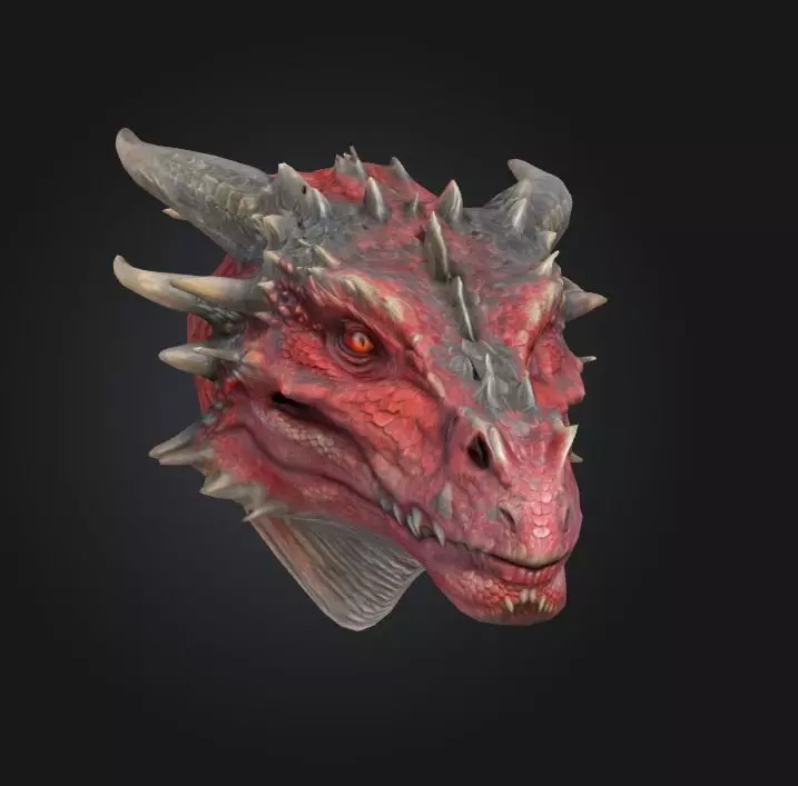 Red Dragon Head Low Poly 3D model_0
