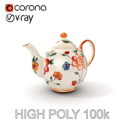Decorative Floral Teapot Model Pack Low-poly 3D model