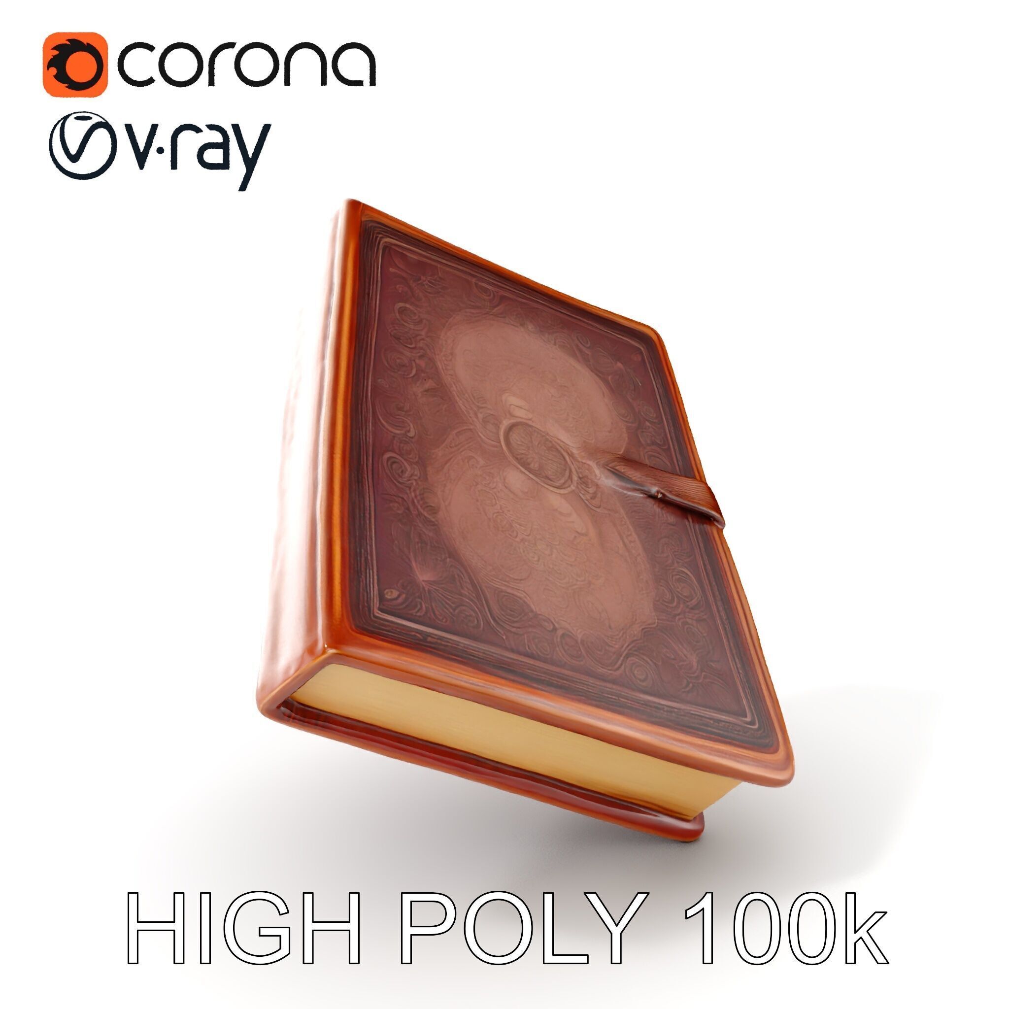 Ornate Leather Bound Journal Model Pack Low-poly 3D model_0