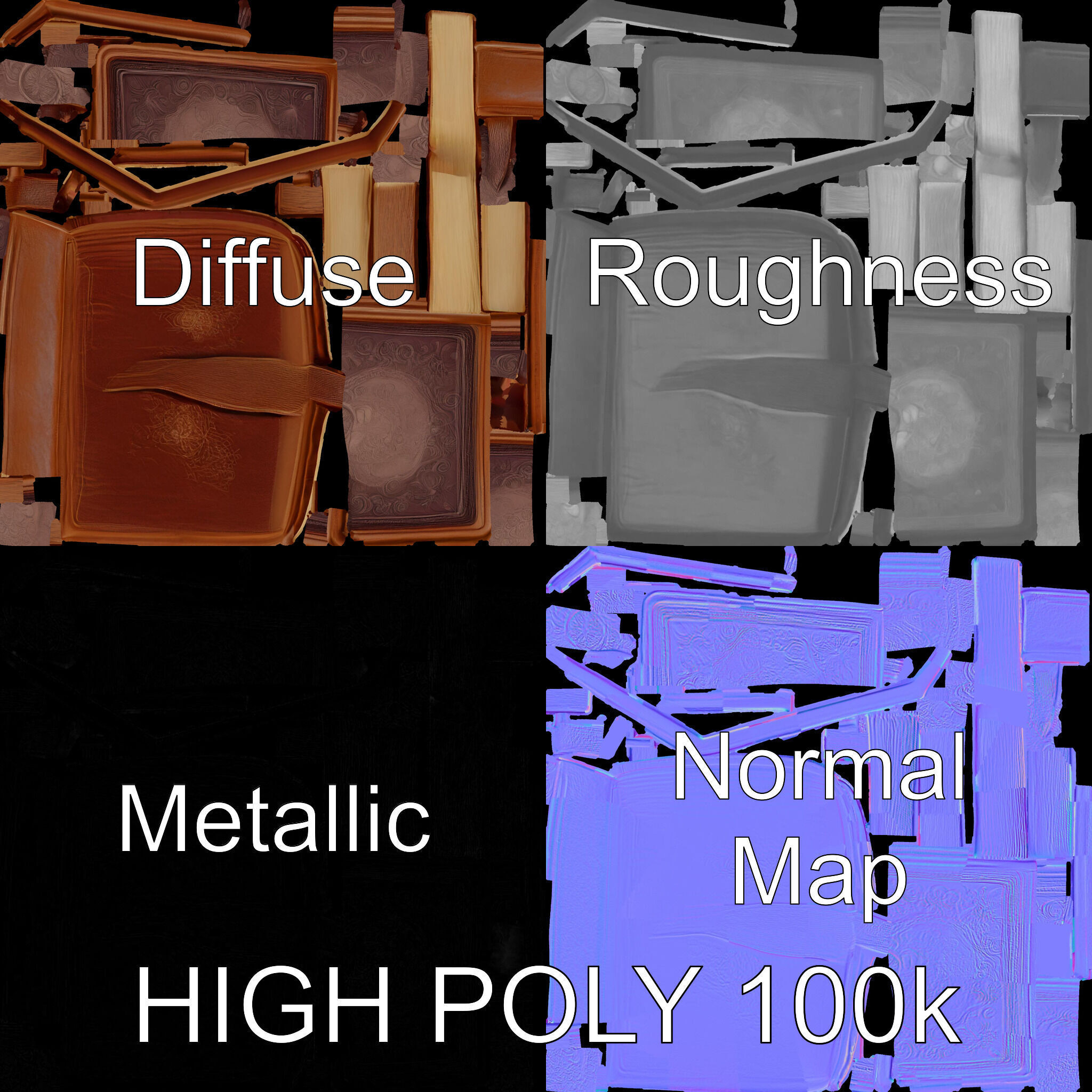 Ornate Leather Bound Journal Model Pack Low-poly 3D model_3