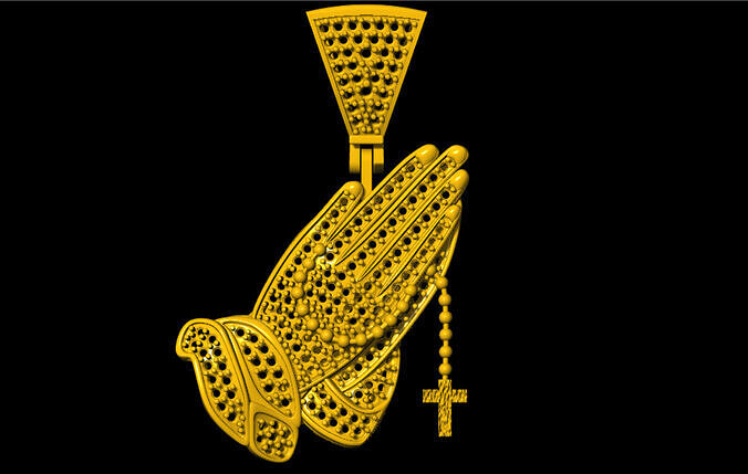 diamond praying hands rosary pendant 3D print model