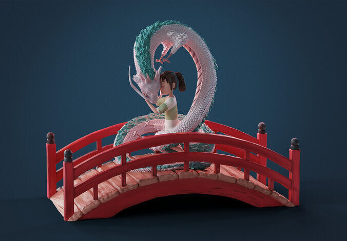 Haku and Chihiro Diorama 3D Printable Scene Spirited Away 3D print model