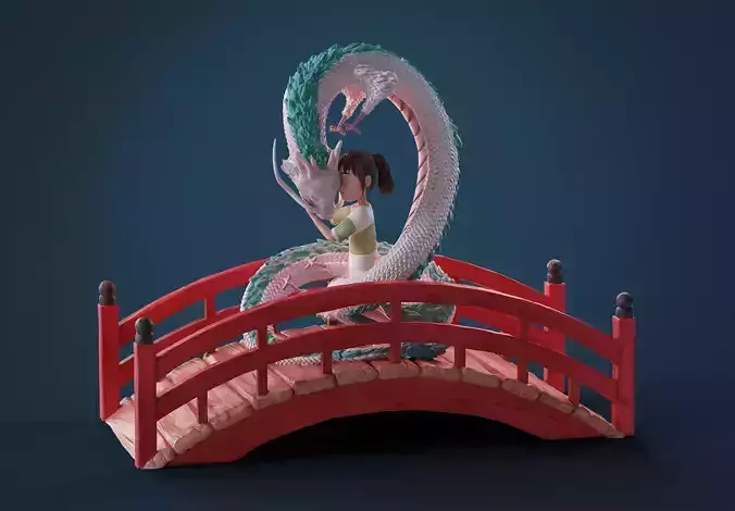 Haku and Chihiro Diorama 3D Printable Scene Spirited Away 3D print model