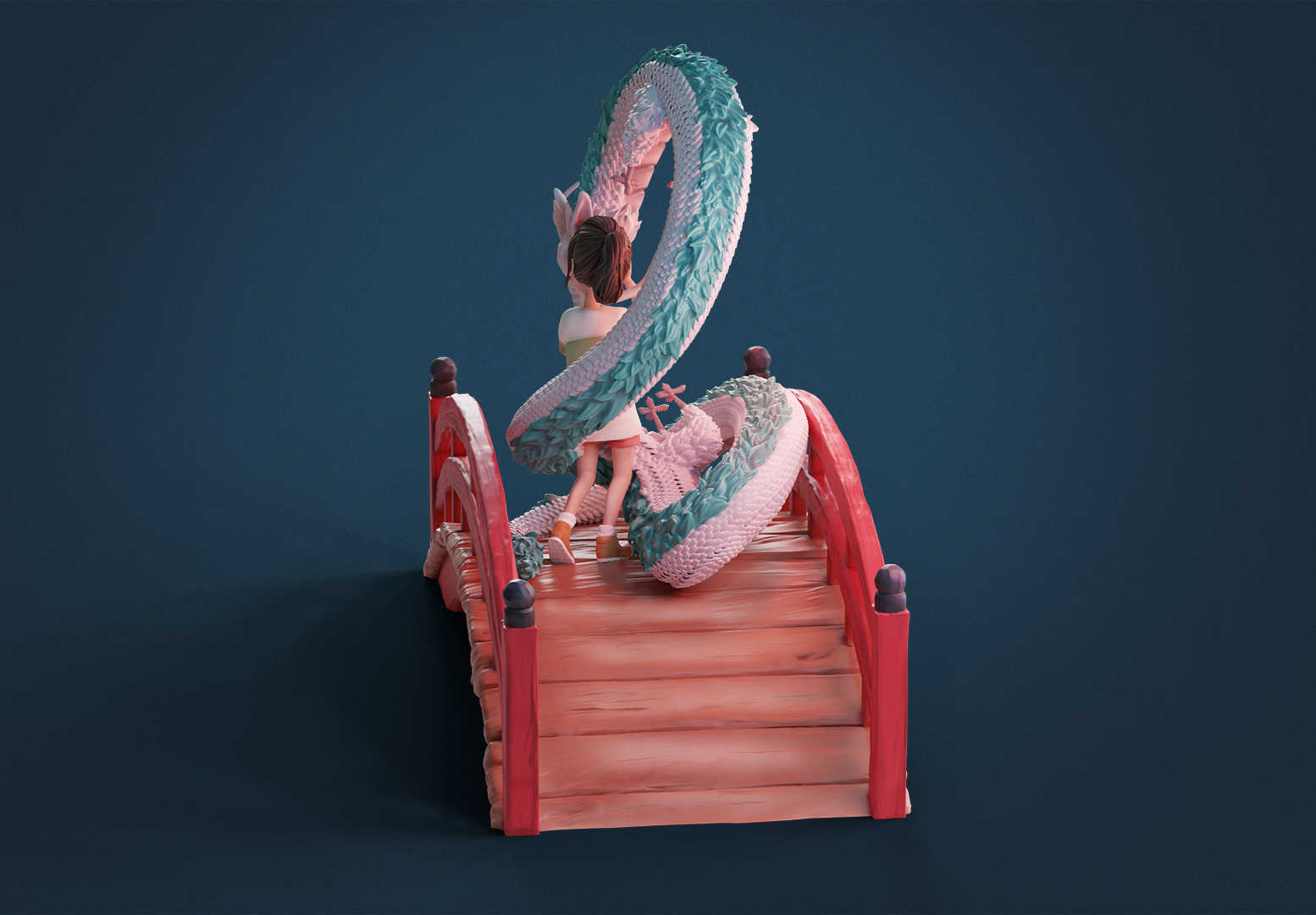 Haku and Chihiro Diorama 3D Printable Scene Spirited Away 3D print model_1