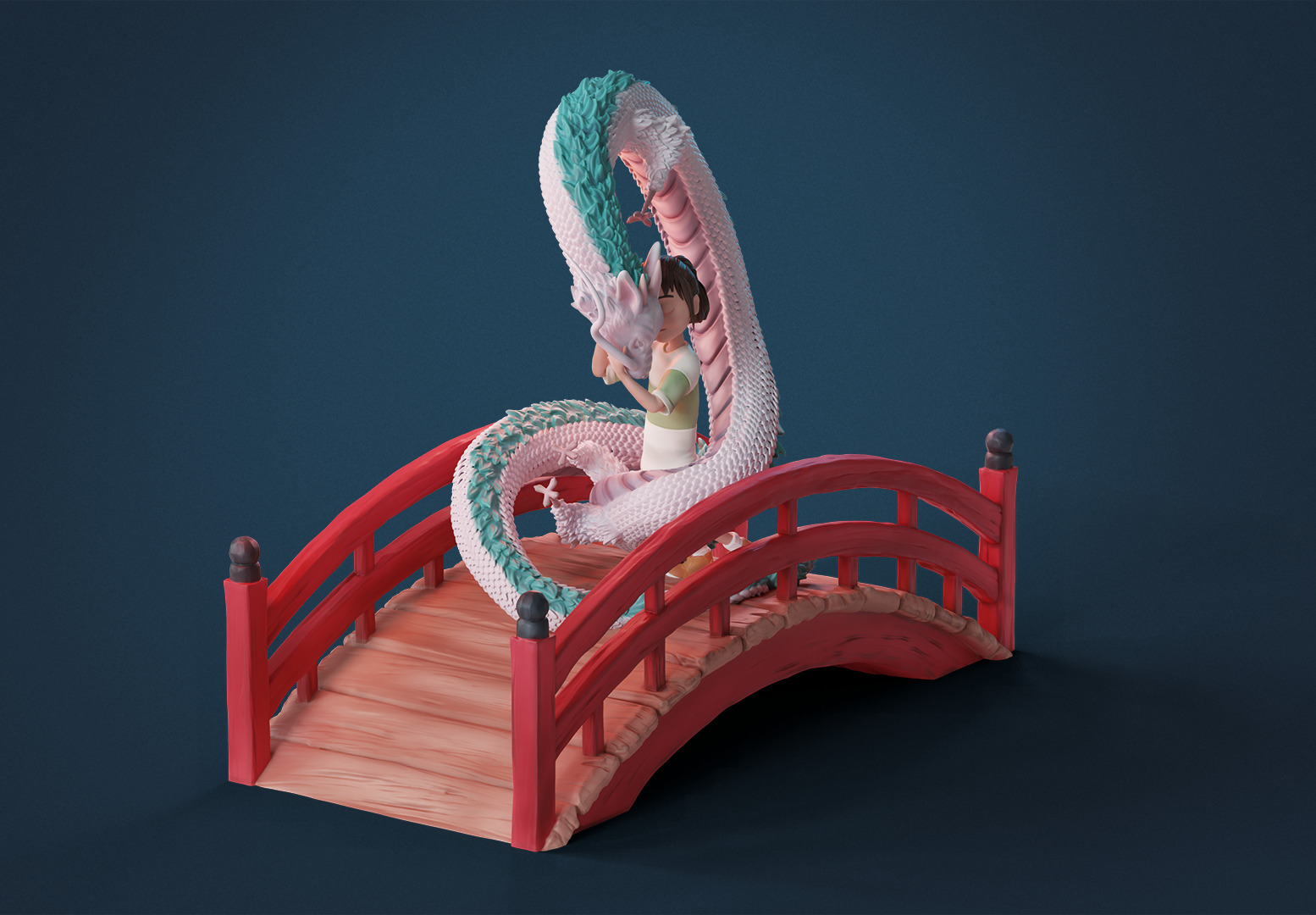 Haku and Chihiro Diorama 3D Printable Scene Spirited Away 3D print model_2