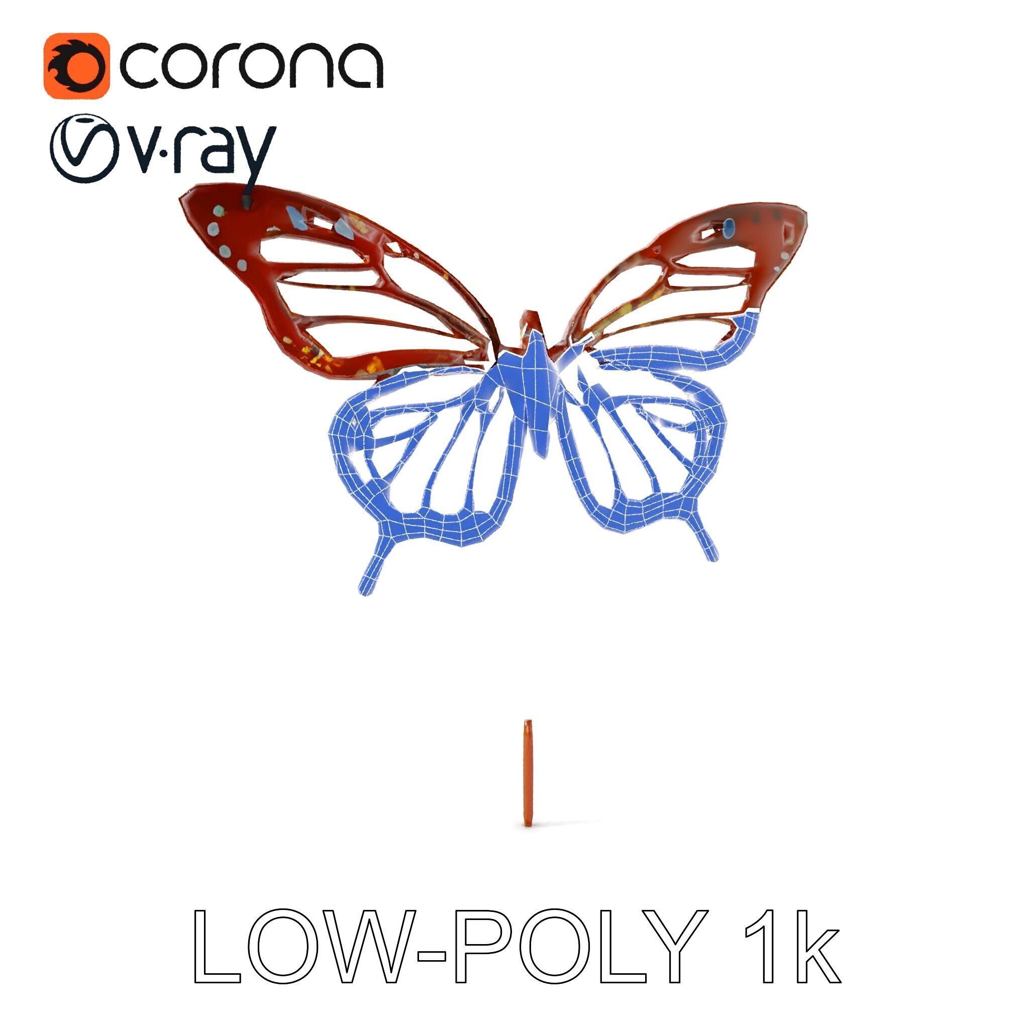 Butterfly Sculpture Model Pack Low-poly 3D model_11