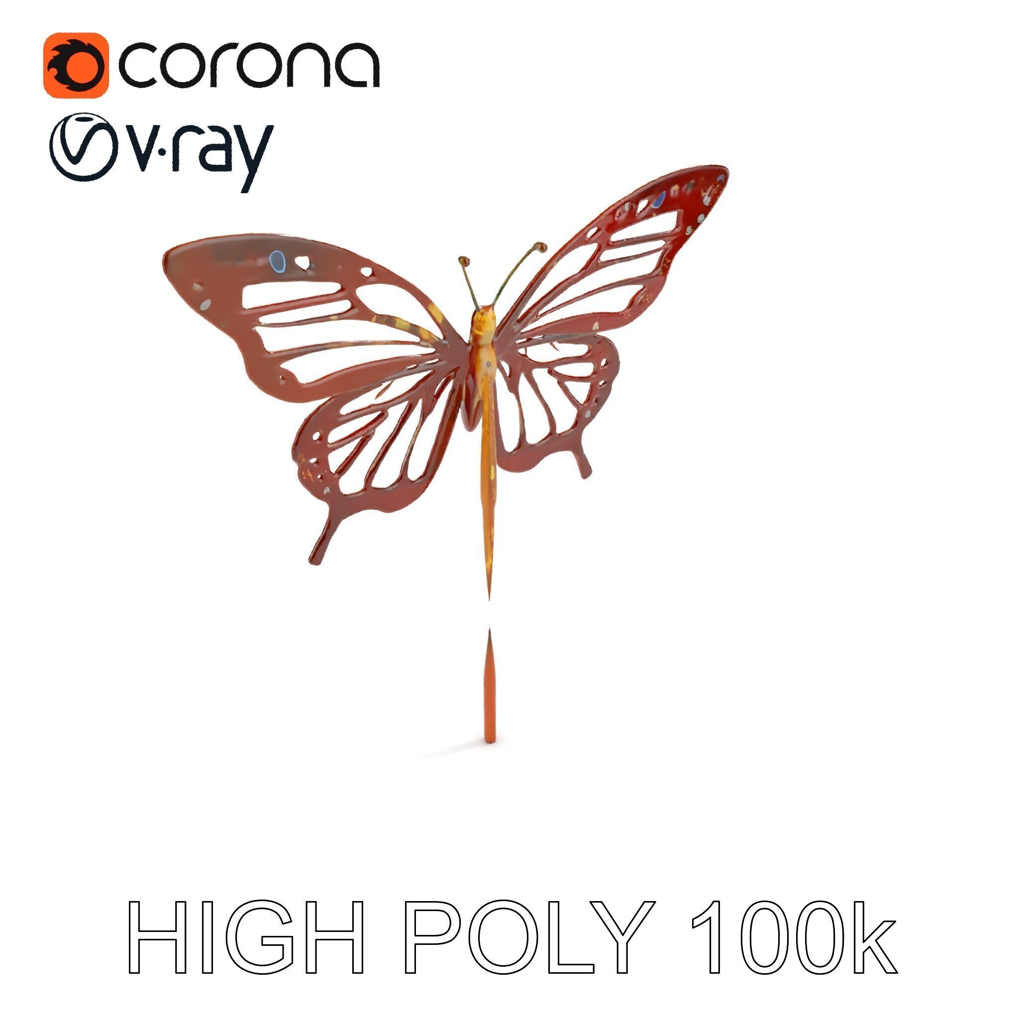 Butterfly Sculpture Model Pack Low-poly 3D model_12