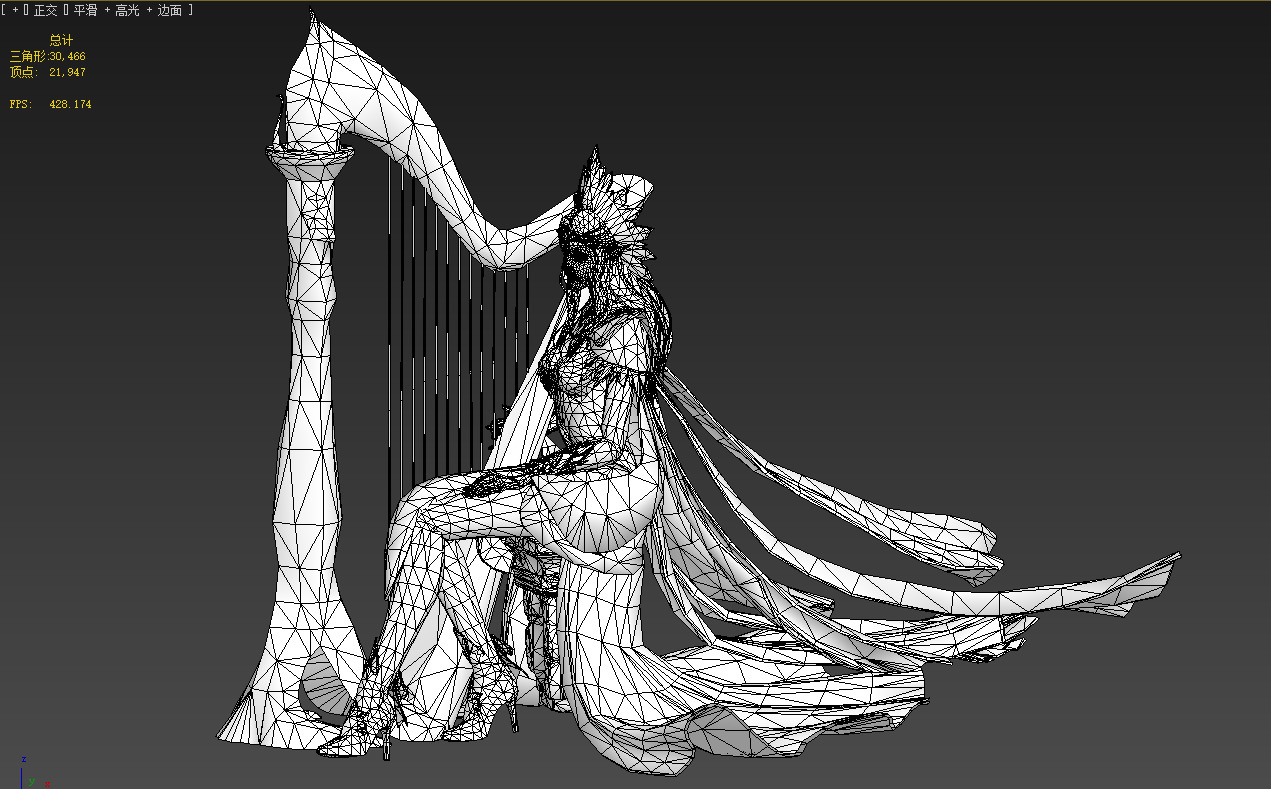 Princess elf harp Low-poly 3D model_7