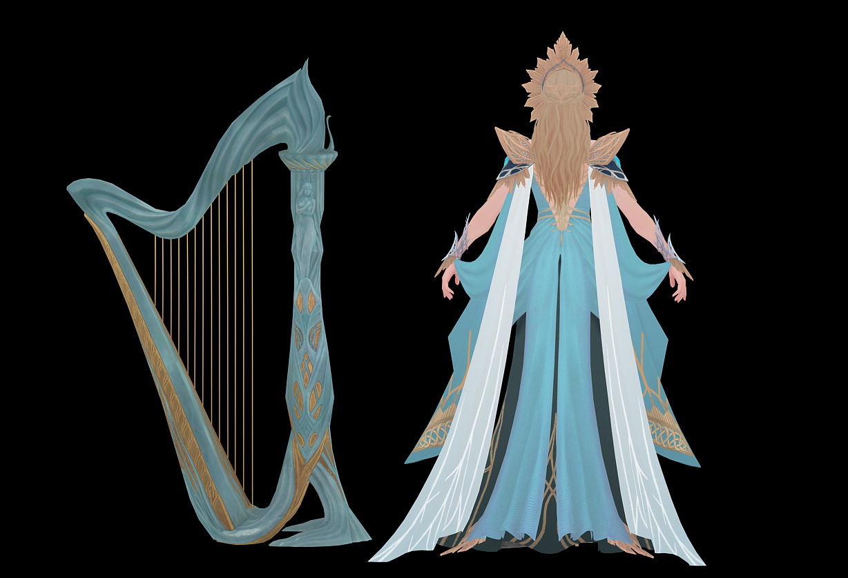 Princess elf harp Low-poly 3D model_12