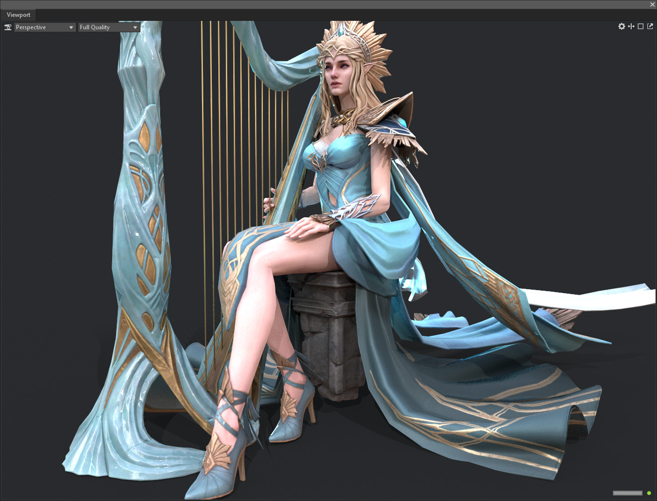 Princess elf harp Low-poly 3D model_5