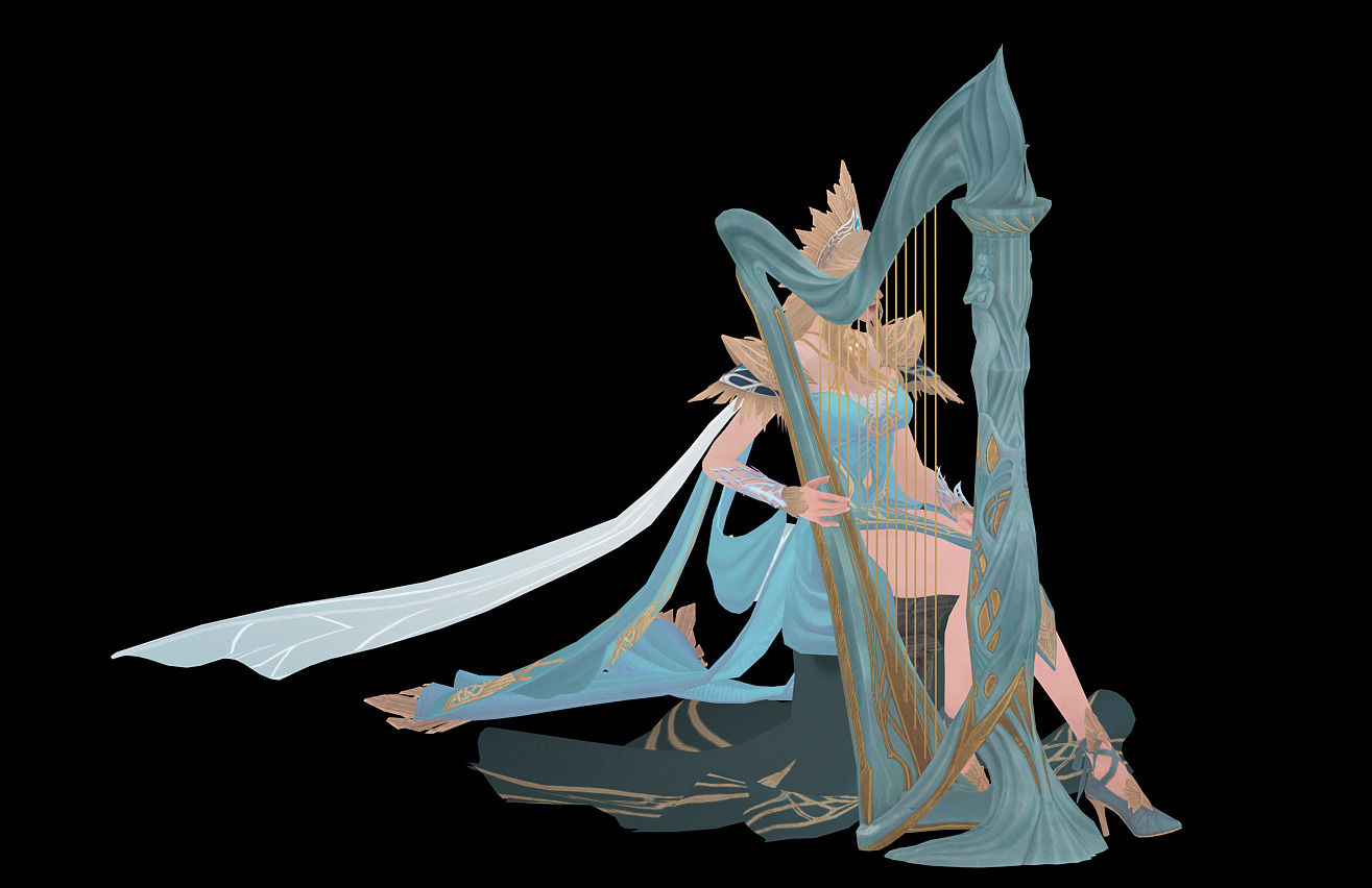 Princess elf harp Low-poly 3D model_10