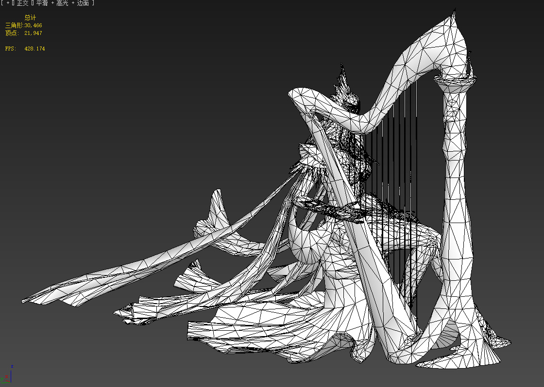 Princess elf harp Low-poly 3D model_16