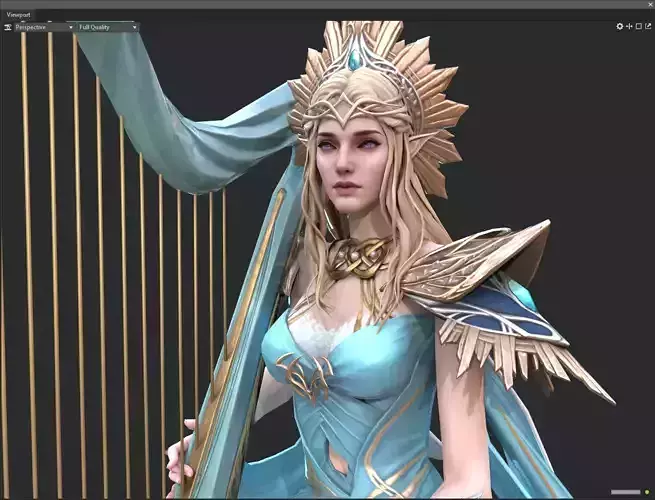 Princess elf harp Low-poly 3D model
