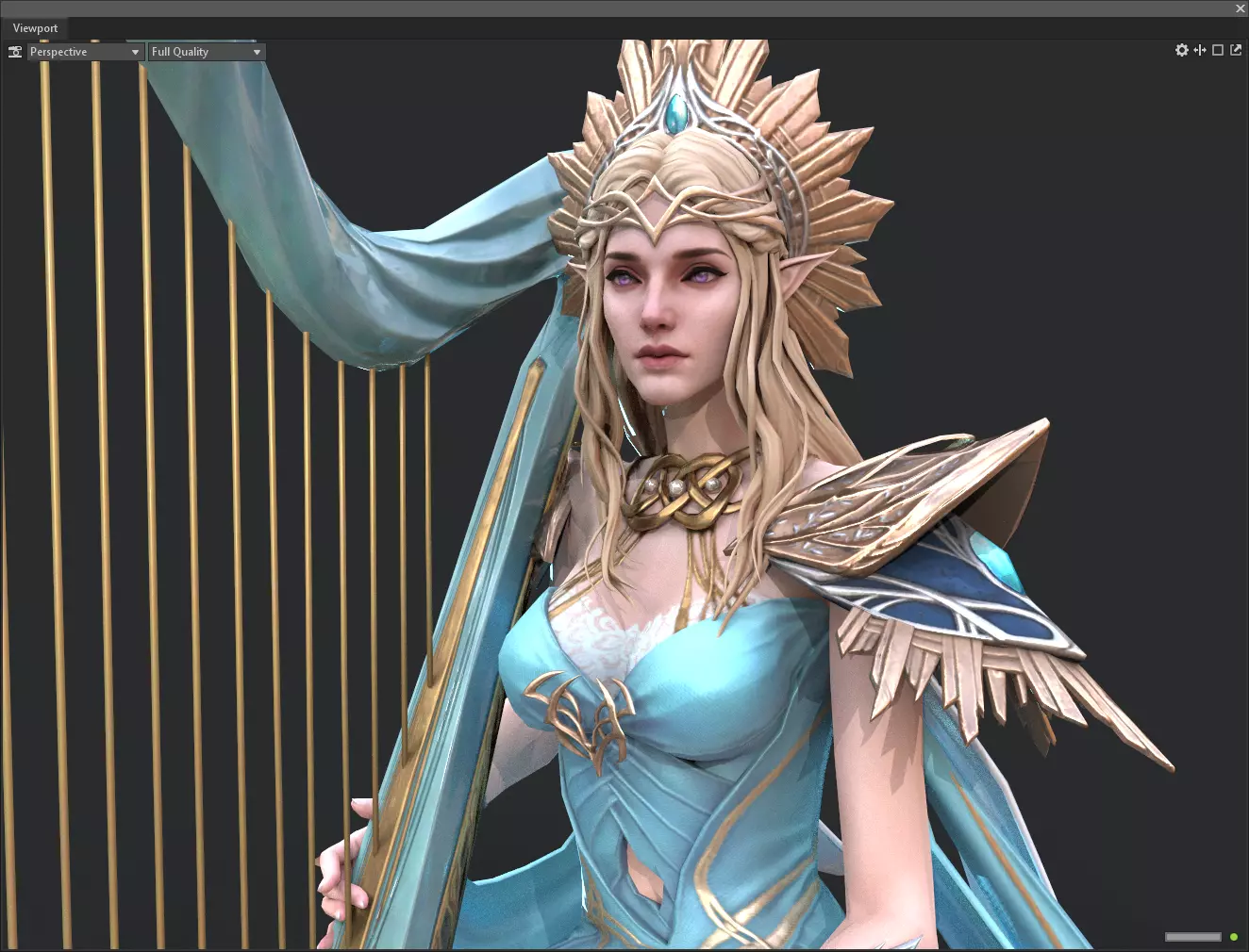 Princess elf harp Low-poly 3D model_0