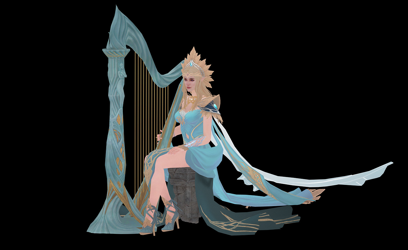 Princess elf harp Low-poly 3D model_4