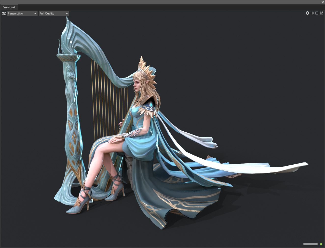 Princess elf harp Low-poly 3D model_8