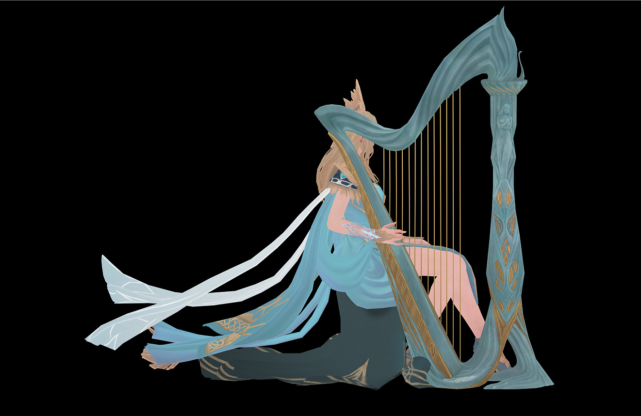 Princess elf harp Low-poly 3D model_21
