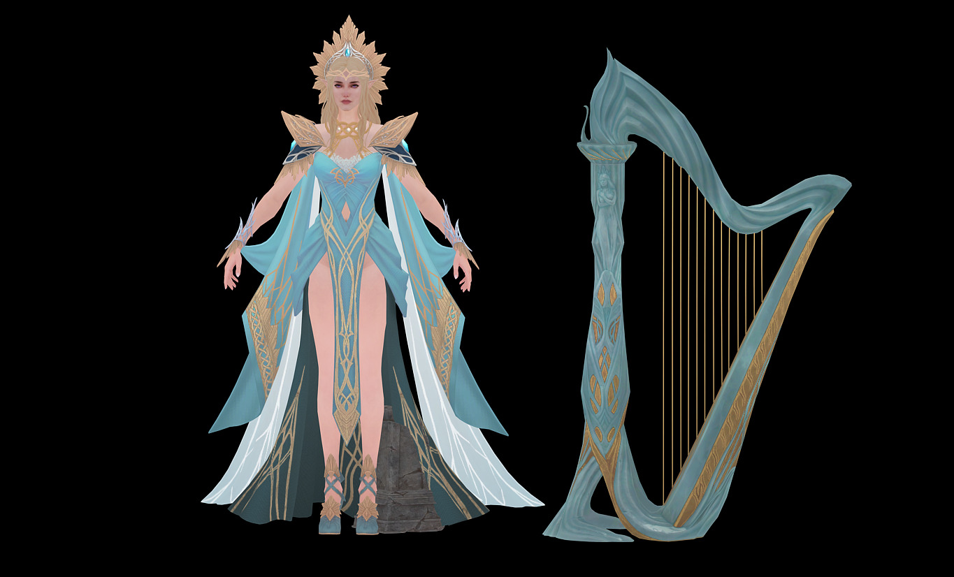 Princess elf harp Low-poly 3D model_9