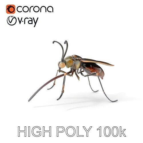 Mechanical Insect Model Pack with Textured Metallic Surface Low-poly 3D model