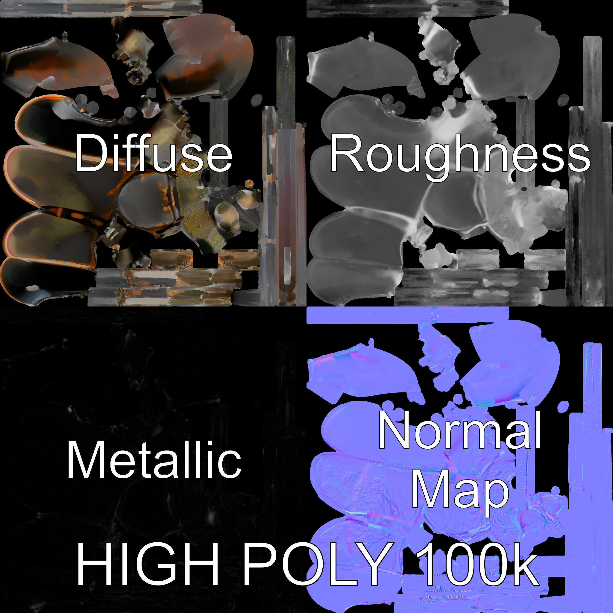 Mechanical Insect Model Pack with Textured Metallic Surface Low-poly 3D model_3