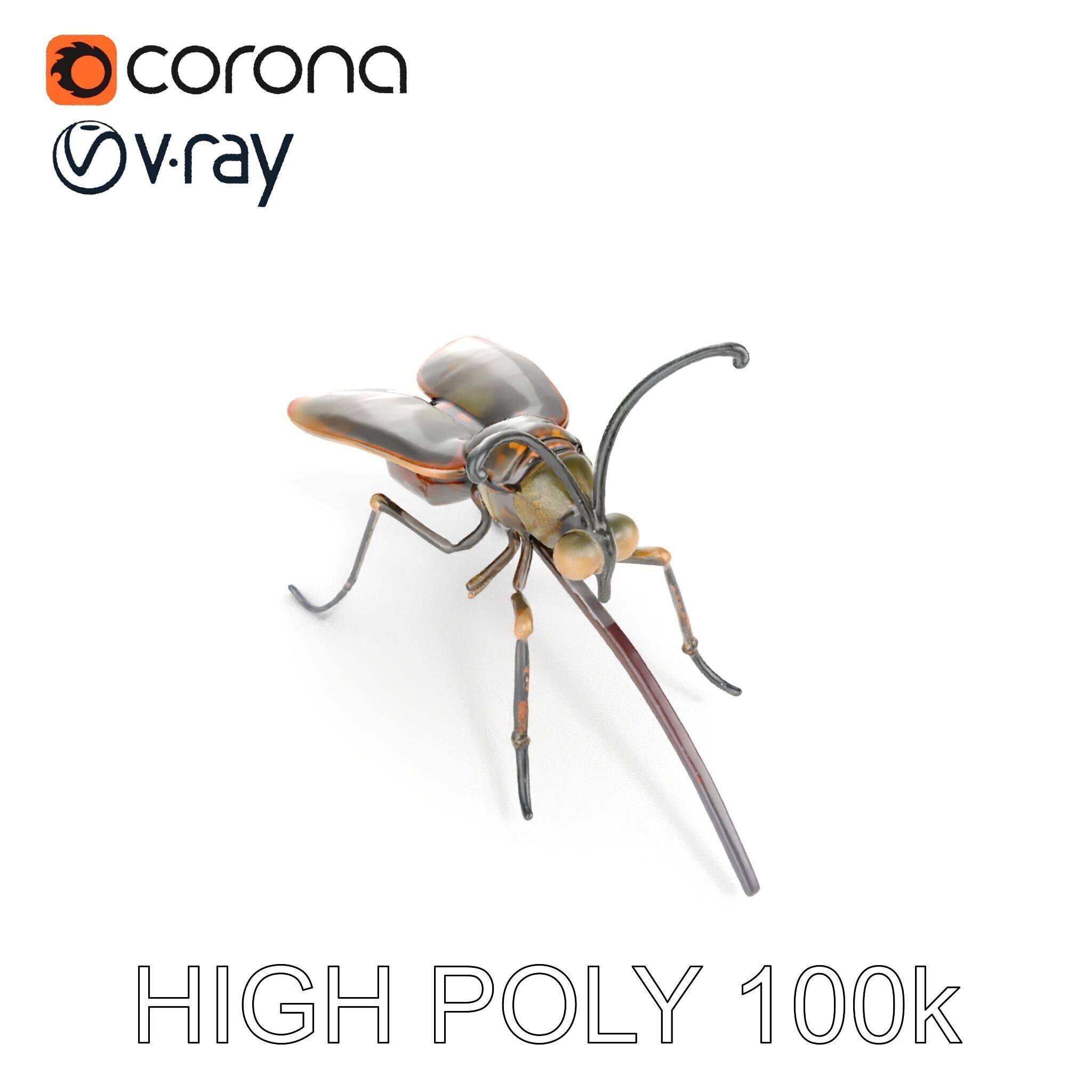 Mechanical Insect Model Pack with Textured Metallic Surface Low-poly 3D model_16