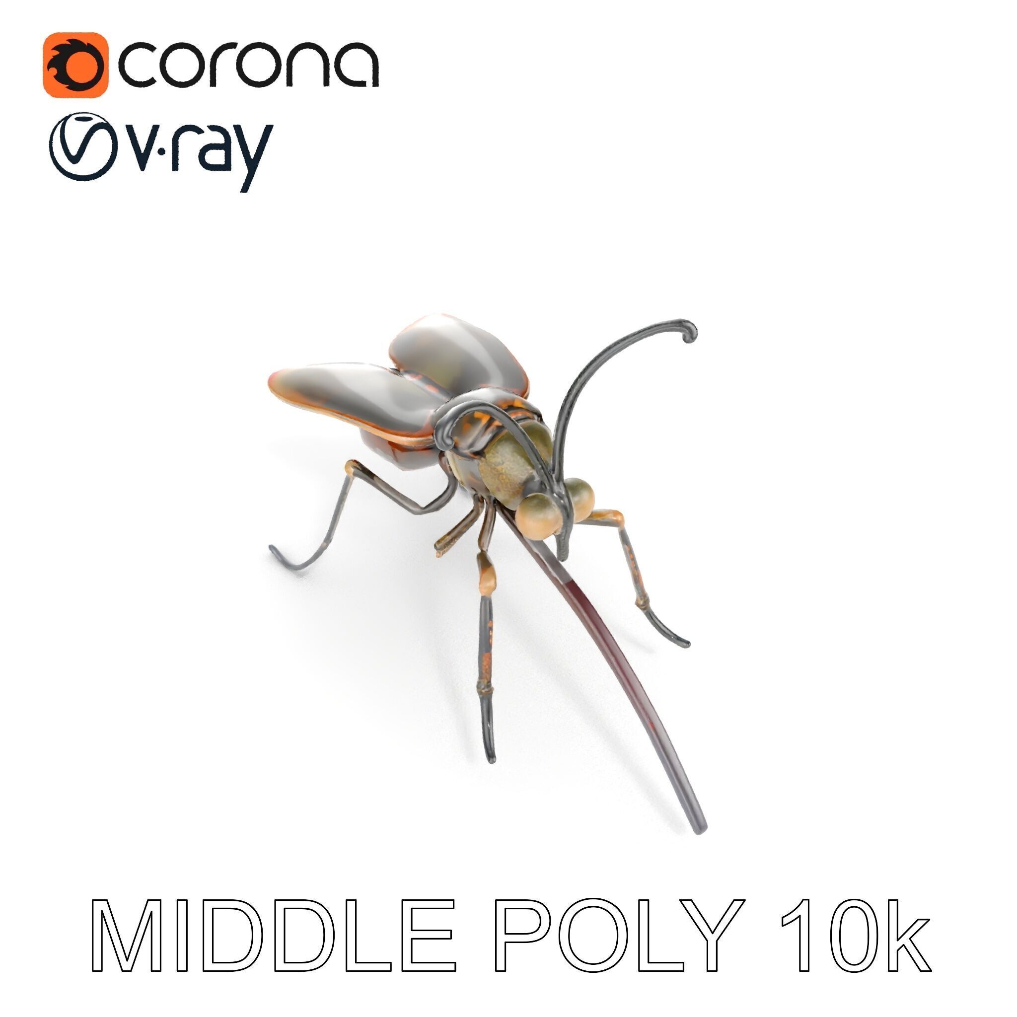 Mechanical Insect Model Pack with Textured Metallic Surface Low-poly 3D model_14