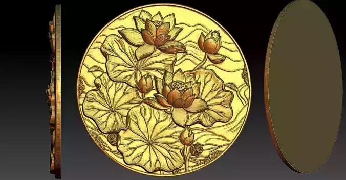 1 round lotus CNC Relief Model