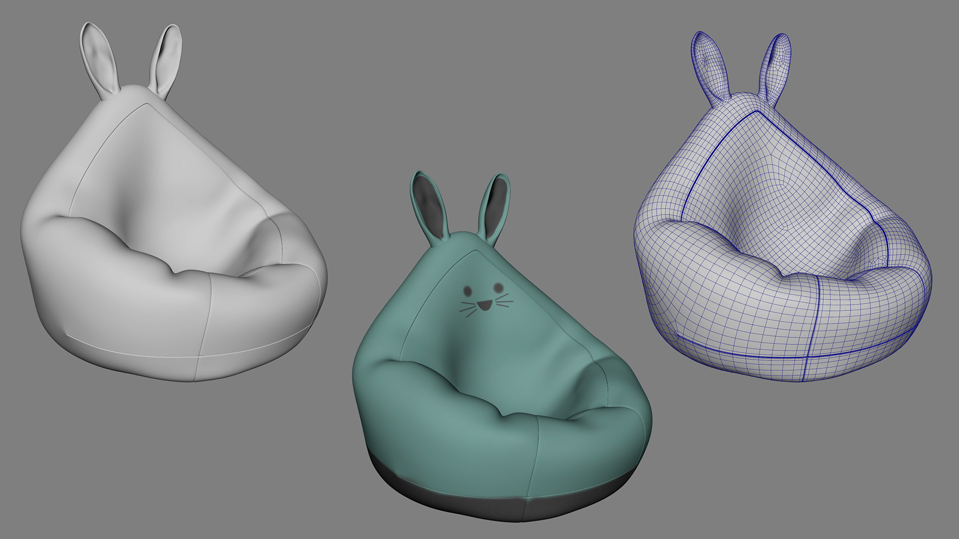 Bean Bag Chair Low-poly 3D model_5