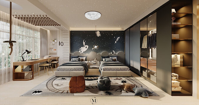 360  panoramic kids bedroom interior design 3D model  Low-poly 3D model