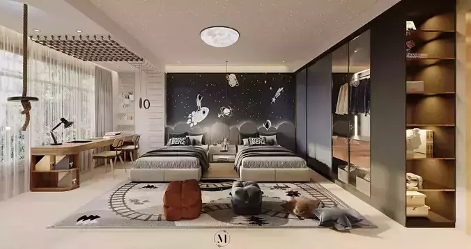 360  panoramic kids bedroom interior design 3D model  Low-poly 3D model