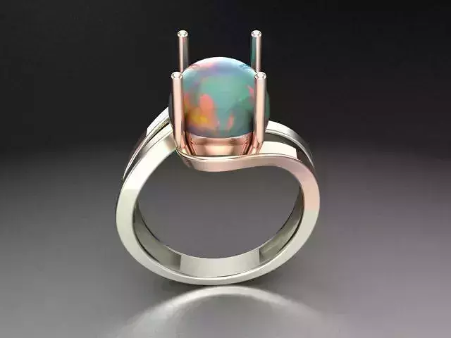 Engagement ring with opal 3D print model