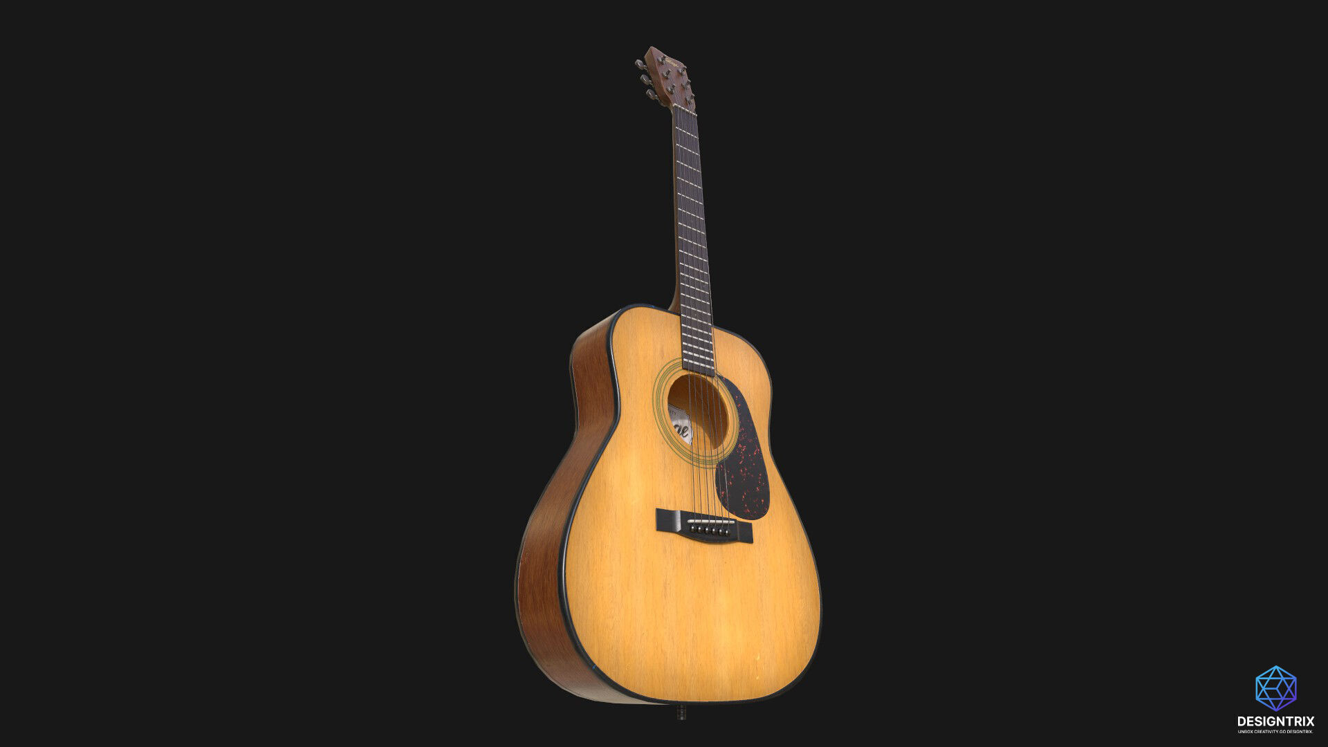 Acoustic Guitar 3D Model Low-poly 3D model_2