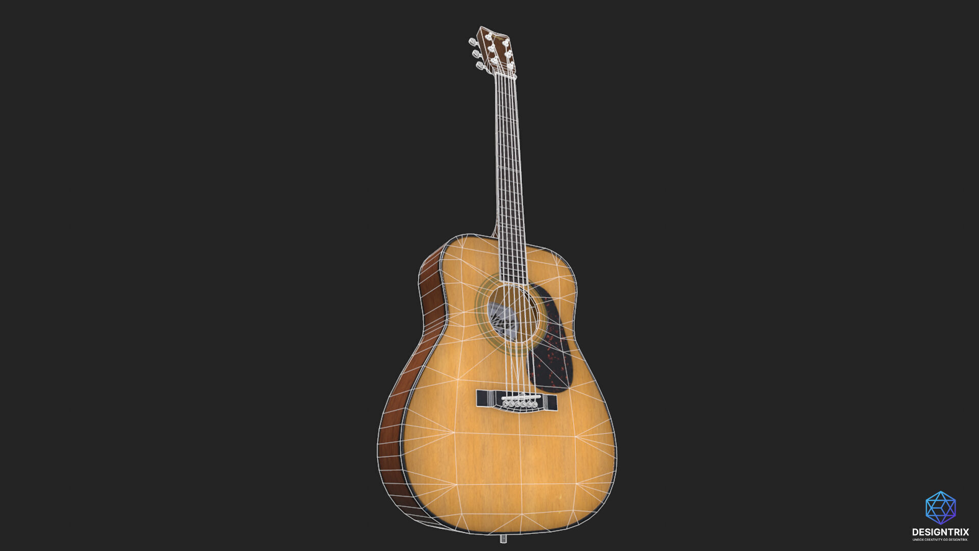 Acoustic Guitar 3D Model Low-poly 3D model_7