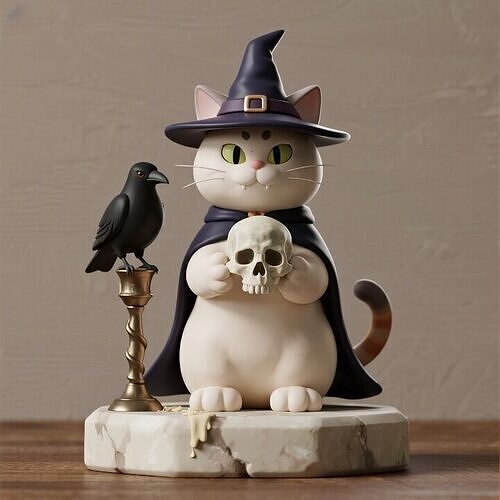 875 Witch Cat Composition Skull Raven Candleholder 3D print model