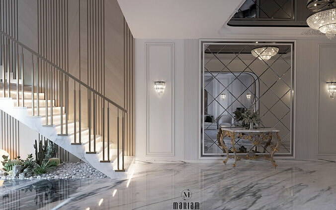 New Classic Interior Scene Staircase Living Room Majlis Corona Low-poly 3D model