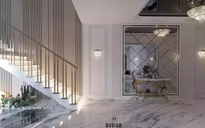 New Classic Interior Scene Staircase Living Room Majlis Corona Low-poly 3D model