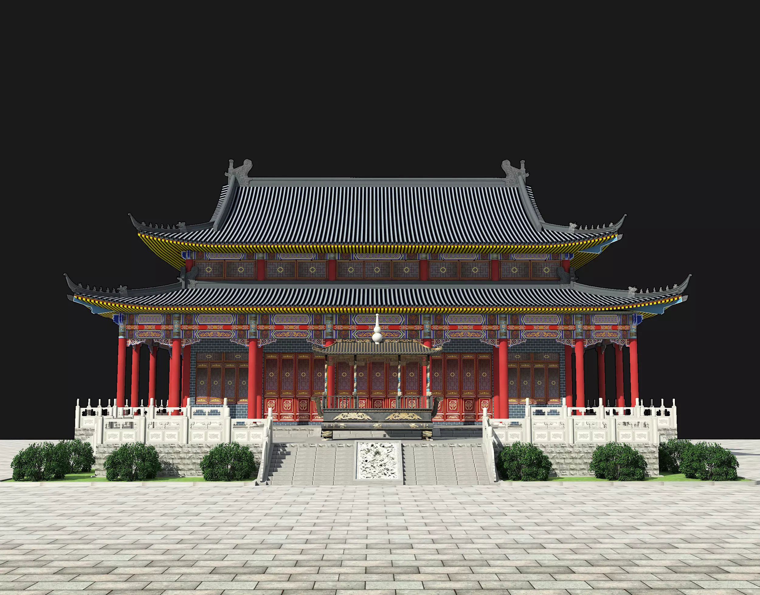 Chinese ancient architecture Low-poly 3D model