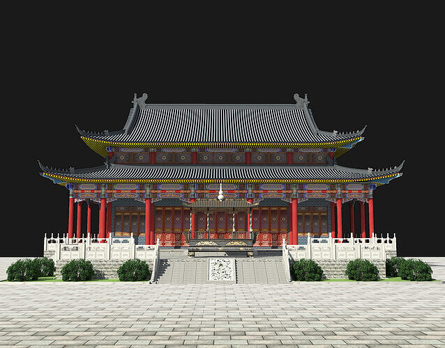 Chinese ancient architecture  Low-poly 3D model
