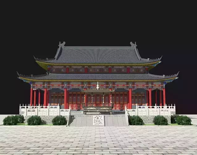 Chinese ancient architecture  Low-poly 3D model