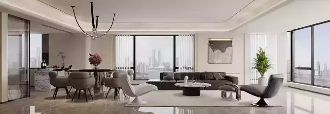 Modern Luxury Living and Dining Interior 352 3D model