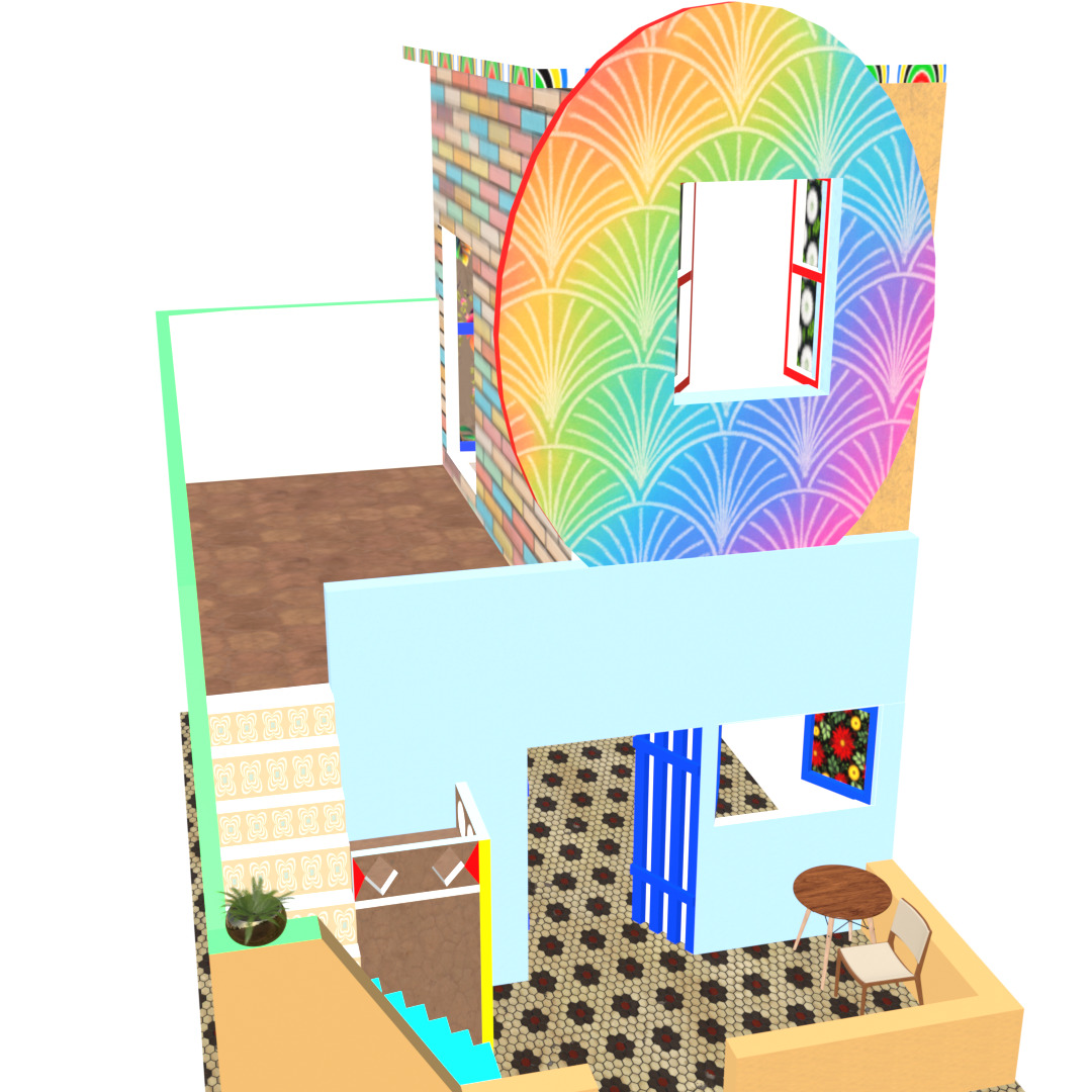 Stylized High-Poly Rooftop House - Detailed 3D Model Low-poly 3D model_25