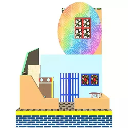 Stylized High-Poly Rooftop House - Detailed 3D Model Low-poly 3D model