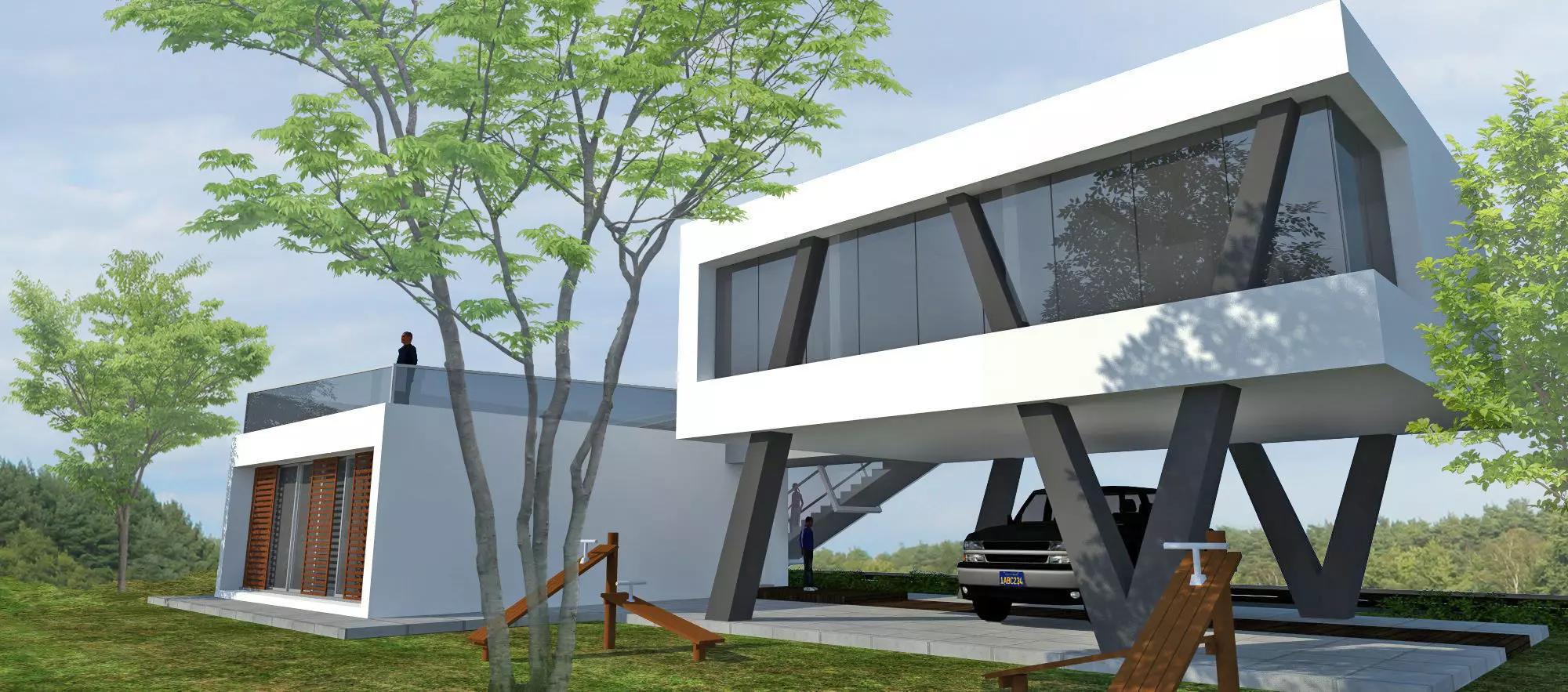 House modern in woods 3D model_0