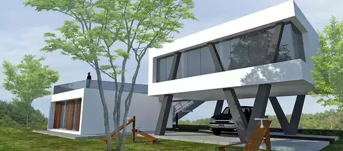 House modern in woods 3D model