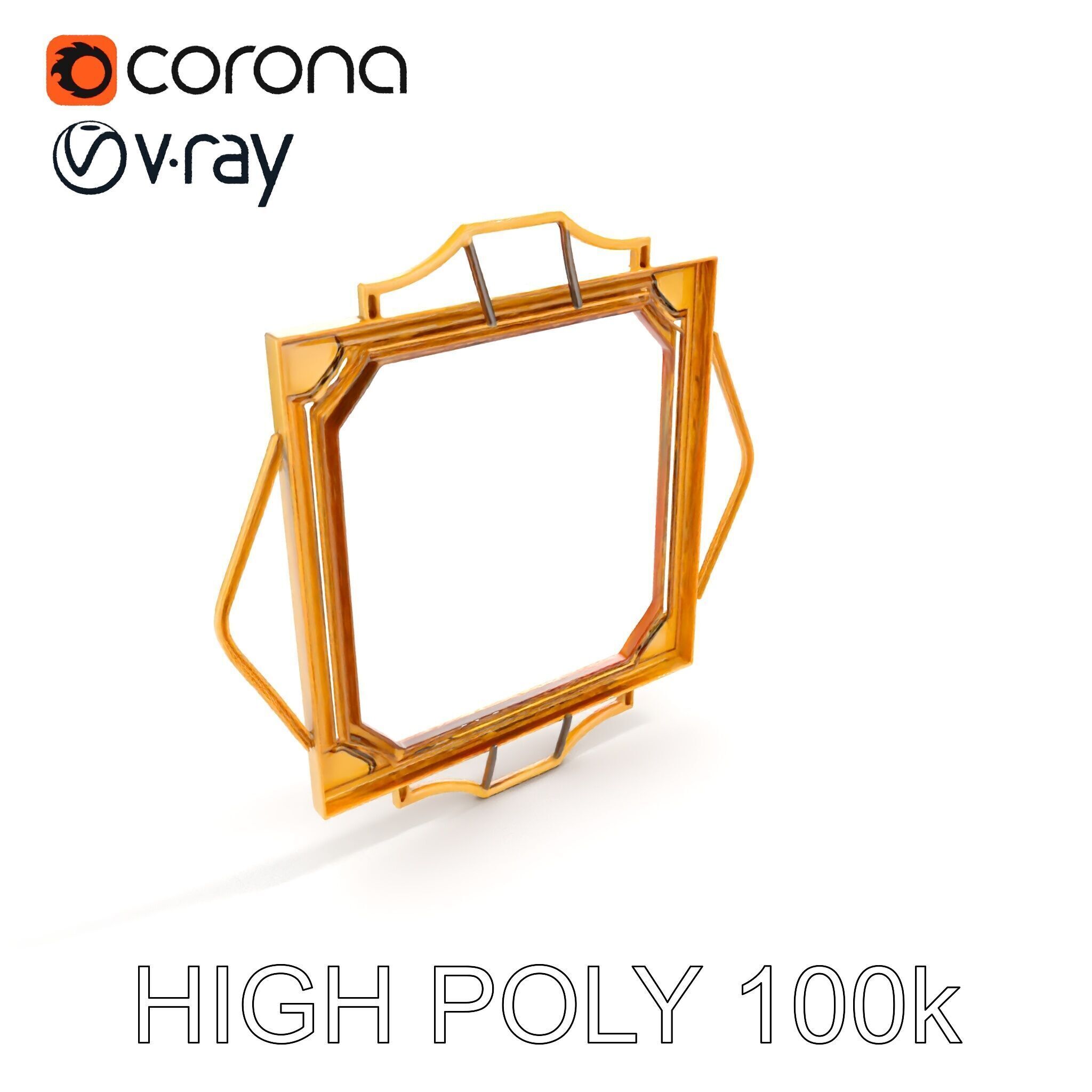 Art Deco Gold Frame Mirror Model Pack Low-poly 3D model_8