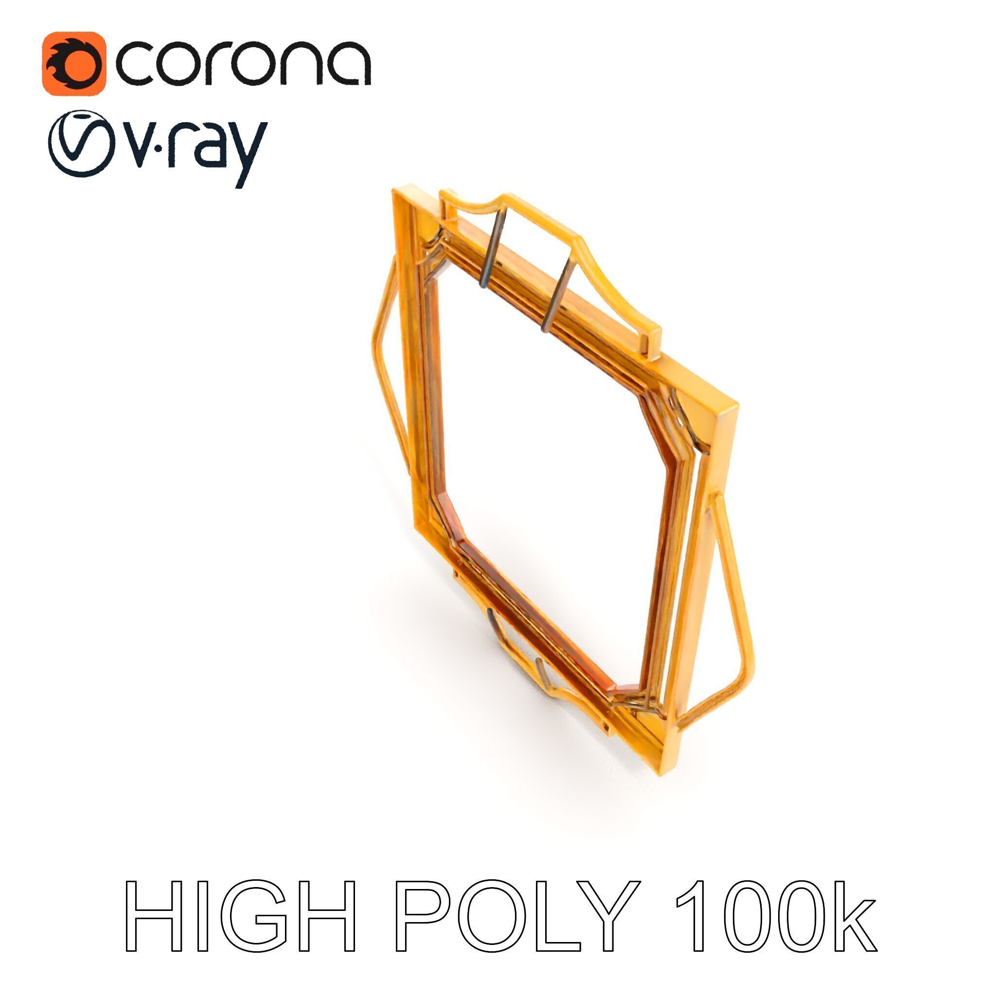 Art Deco Gold Frame Mirror Model Pack Low-poly 3D model_9