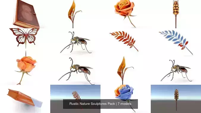 Rustic Nature Sculptures Pack 3D Model Collection
